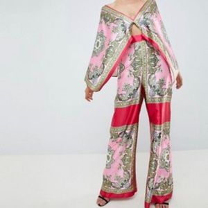 ASOS Design tile print draped sleeve jumpsuit